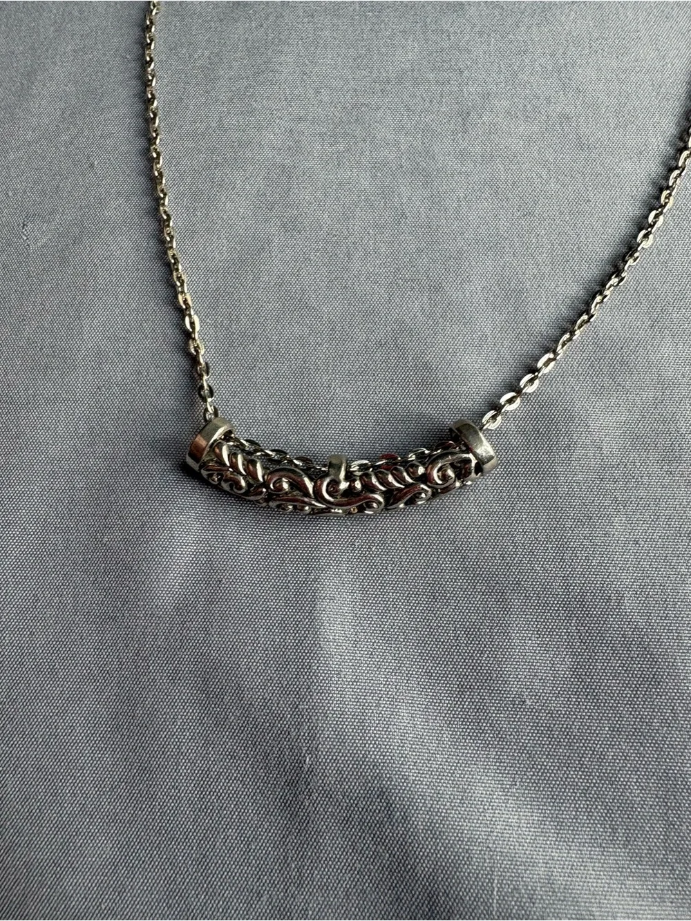 Silver Filigree Bar Pendant Necklace